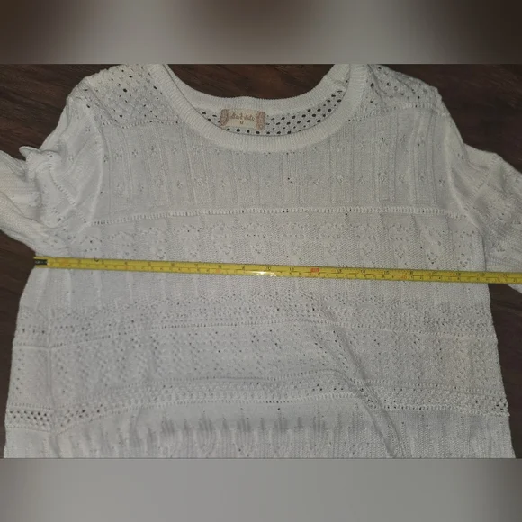 Altar'd State Bell Sleeve White Cotton Eyelet Crew Neck Scalloped Hem Sweater - Picture 8 of 8